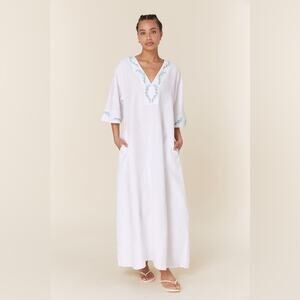 NWT Fanm Mon x Andie Kepez Kaftan Embroidered Dress White 100% Linen
Size Small